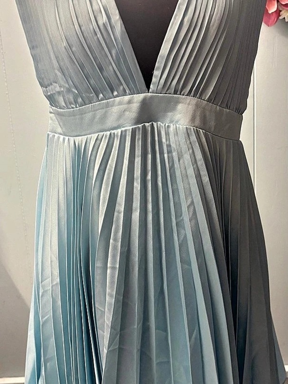 Abercrombie & Fitch Plunge Pleated Satin Mini Dress Blue Medium